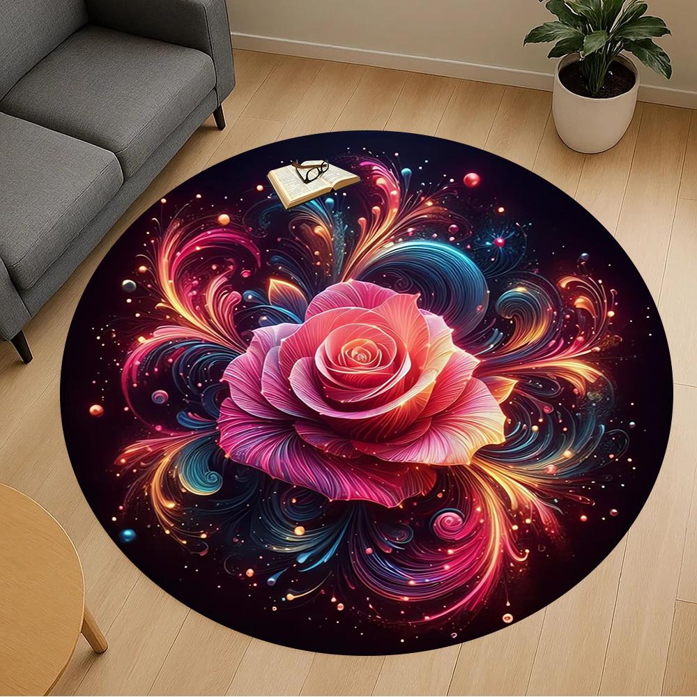 1pc Floral Fantasy Round Chair mat Area Rug - Non-Slip, Floor Mat for Office, Bedroom, Ideal home decor Christmas Gift p0811481