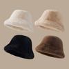 Women Winter Bucket Hat Fuzzy Plush Short Brim Solid Color Dome Windproof Warmth Sun Protection Fisherman Cap Outdoor Travel Headwear