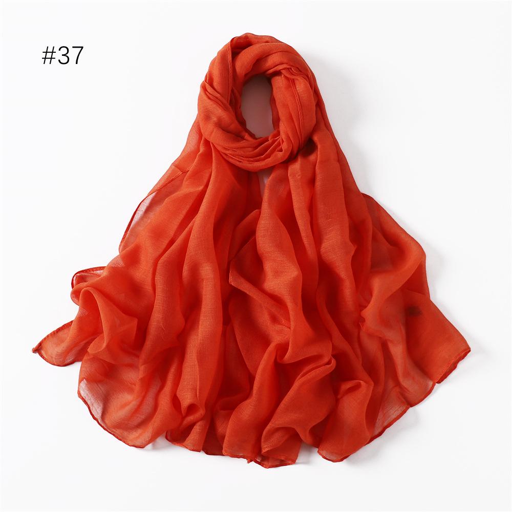 Women's Classic Bali Yarn Cotton-Linen Scarf: Breathable, Thin, Soft, Silk-Like, Solid Color.