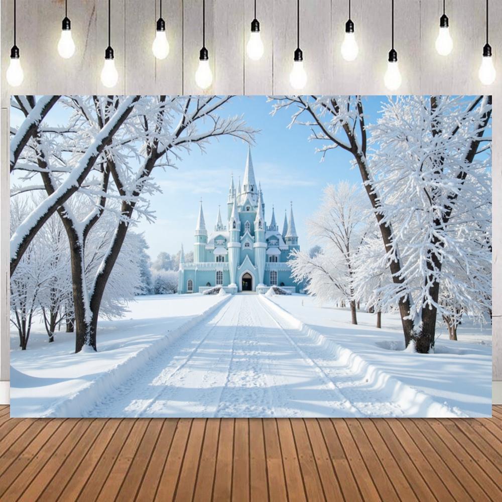 Winter Ice Snow Castle Photography Background Snow Scene Frozen Forest Wonderland Christmas Party Home Decor Photo Backdrop Prop12