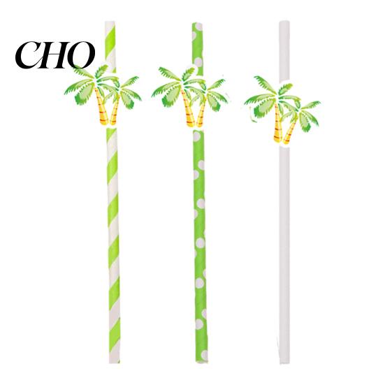 Picnic Disposable Straws 20Pcs Paper Straws, Hawaiian Palm Tree Party Drink Virgin Wood Pulp Cocktail Green Coconut Summer Decor Safe for Children
