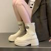 Shoes for Women Thick Sole Knee-High Elastic Long Boots Women Autumn Winter New Letter Height Increasing Motorcycle Women Boots