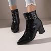 New Women'S Shoes-Pointed-Toe Short Boots With Side Zipper, Belt Buckle Detail, Chunky Heel, Warm-Perfect For Winter Jeans