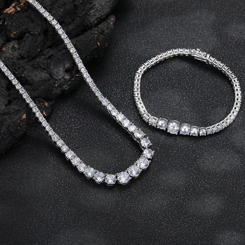 Graduated Size Zircon Tennis Necklace Ins Trendy Hip Hop Couple Jewelry Men Women