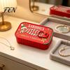 Small Jewelry Holder Christmas Sardine Tin Shaped Box, Portable Travel Jewellery Storage Case with Fish Bone Divider, Mini Necklace Earring