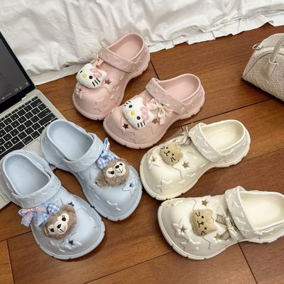 Обувь с дырками на толстой подошве, ощущение наступания на дерьмо, пляжные полушлепанцы, дизайнерское ощущение, шлепанцы с закрытым носком, женская одежда, лето 2025, новинка