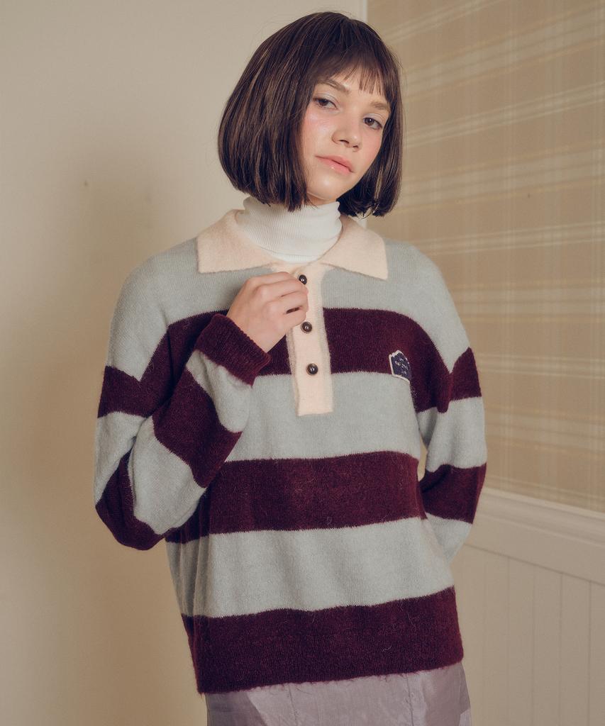 MELLY&ROSE Sunset Wide Stripe Polo Knit (310254)_Mint