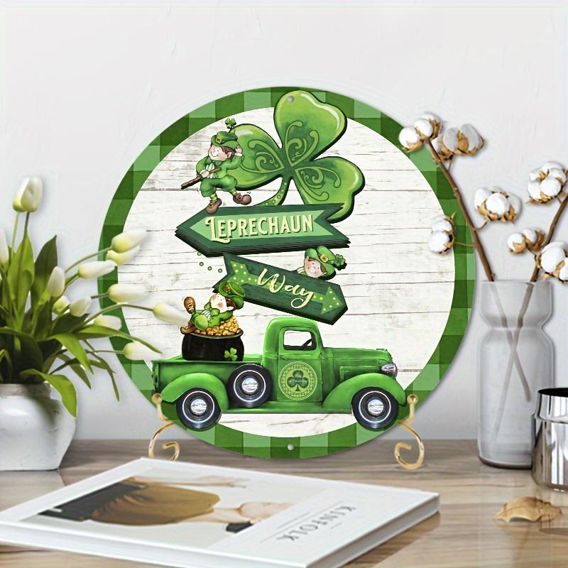 Деревянный 1 шт 8x8 дюймов Wood St. Знак в виде венка ко Дню Святого Патрика, круглый знак в виде венка, подвесной знак ко Дню Святого Патрика для двери, стены, дома, комнаты, фермерского дома, улицы