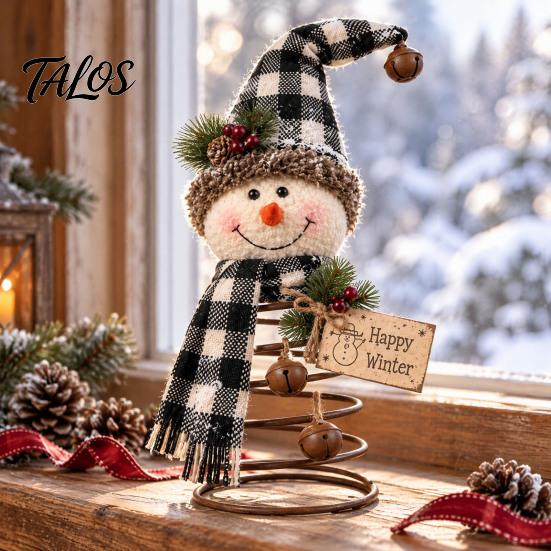 Tiered Tray Decor Snowman Christmas Tree Topper with Spring Base, 9.84 Inch Autumn Decorative Gifts Party Tabletop Ornament, Fall Harvest Decoration