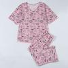 Женские пижамные комплекты с короткими рукавами, V-образным вырезом, принтом бабочек, эластичным поясом и девятью точками, штаны, комплект из 2 предметов