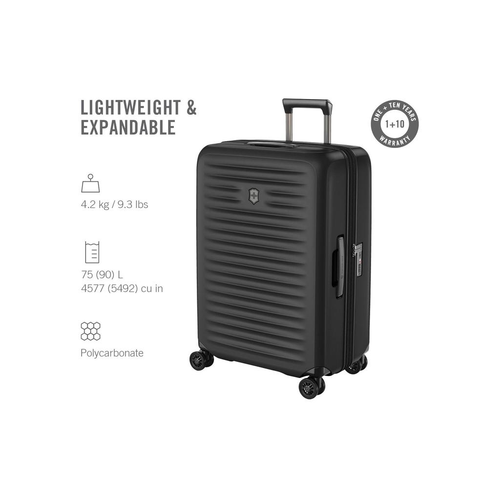 Airox Advanced Medium Case Ultra Light Чемодан Carry Bag Travel Business Business Quiet Expandable Antibacterial Indoor Black 612589 [Victorinox]
