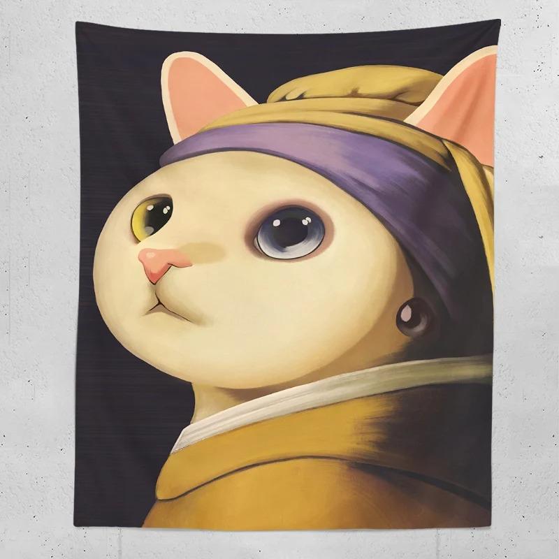 Hand Painted Cute Mona Lisa Decorative Tapestry Home Wall Decoration Office Living Room Tapestry