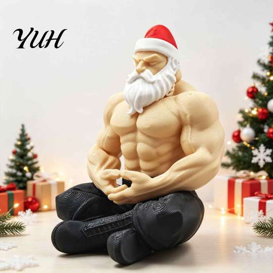 Funny Santa Ornaments Strong Muscles Claus Ornament, Muscle Lines And Beard Decor, 3D Printed Figures Christmas Decoration, Durable Resin Figurine for