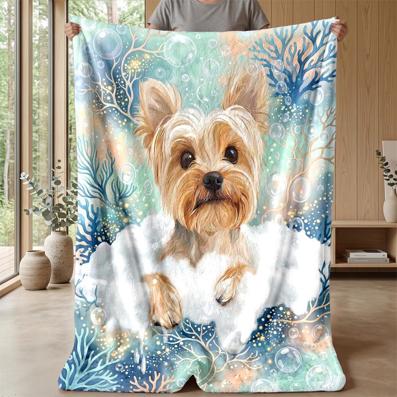 Underwater Yorkie Adventure Theme blanket Lightweight Warm Flannel Blanket Decorative Throw Blanket for Home Decoration