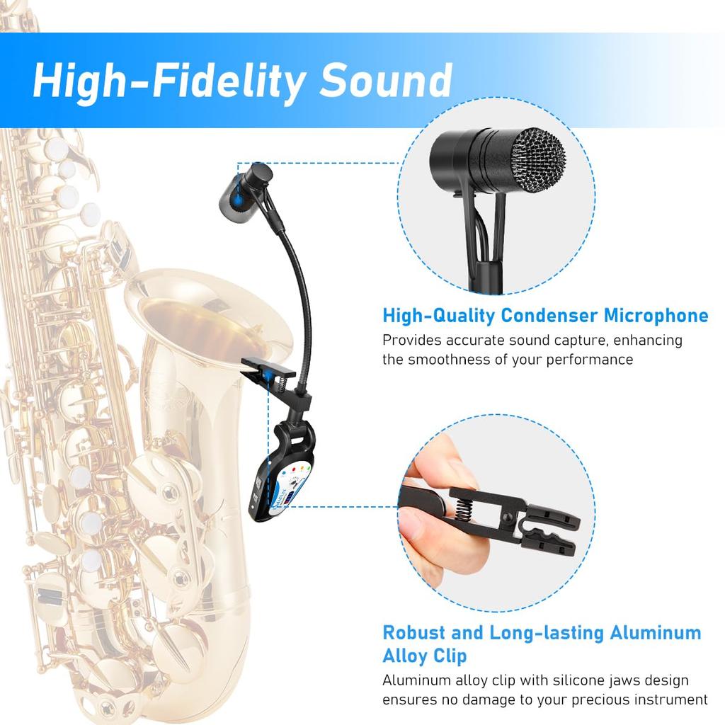 KIMAFUN беспроводной саксофонный микрофон инструментальный микрофон Plug Play шумоподавление 30 м дальность передачи 8 часов непрерывного использования для французского
