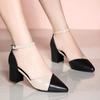 FASHION Summer Women Pointed Thick Heel Sandals Buckle 2024 Pumps Ladies Casual Black Pu Leather High Mid Heels Shoes Elegant