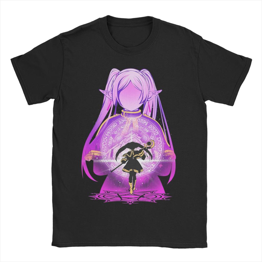 Frieren Moonlight Mage Футболка для унисекс ЖЕНСКАЯ 100% Хлопок Смешная футболка Круглый вырез Футболка с коротким рукавом Одежда Большого размера