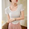 Curved T-shirt Women's Short-sleeved Summer New High-elastic Threaded Cotton Short Round Neck Bottoming Shirt