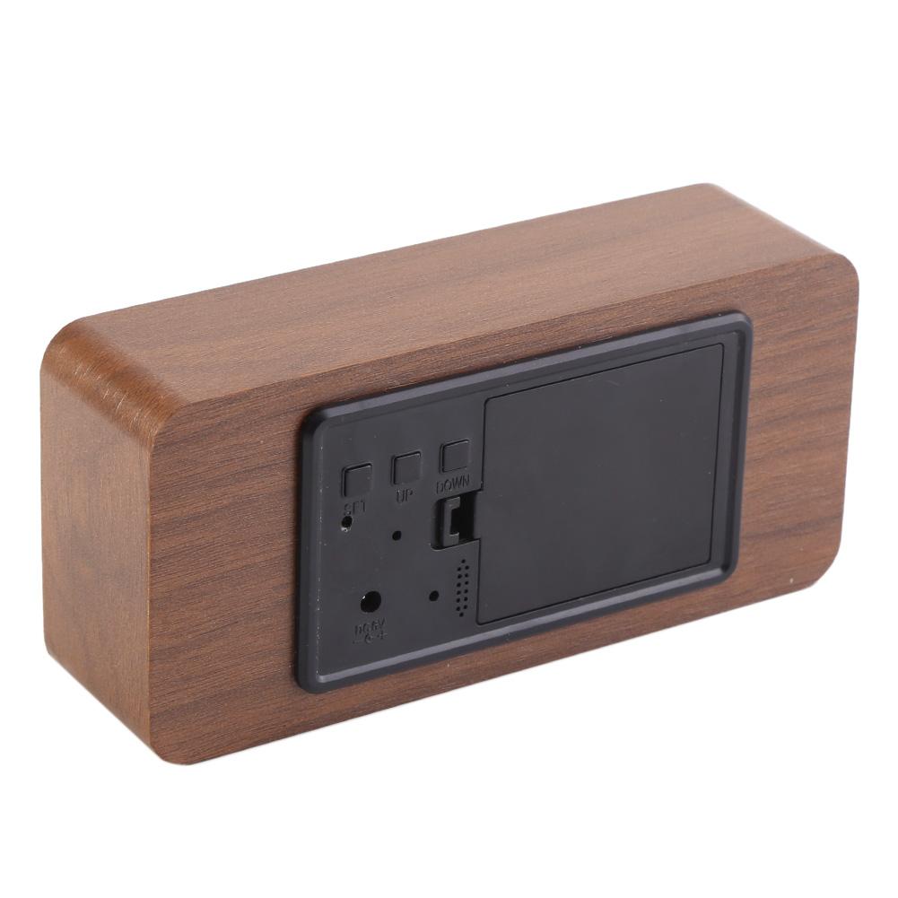 Electronic Digital Wooden LED Alarm Clock Sounds Control Temperature Desktop 1#