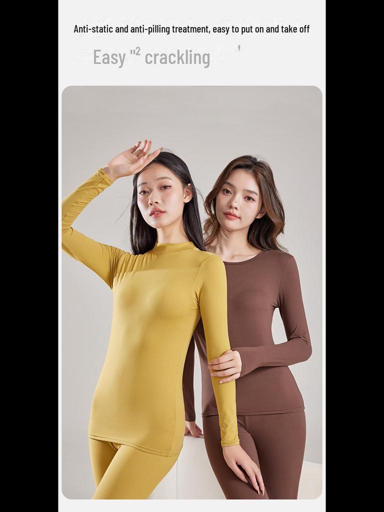 Women's Seamless Cotton Turtleneck Top - Thin, Warm, No-Pill, Autumn/Winter 2024 Collection