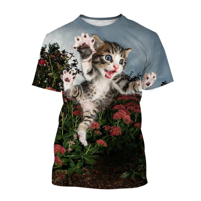 Cute Cat 3D Printed T Shirt For Men Classic Animal Art Painting Short-sleeved Tees Round Neck T-shirt Casual Tops Summer Clothes