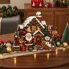 Handcrafted Wood Santa Decor Christmas Wooden House Ornament, Claus/Snowman/Elk Sleds/Winter Cabins Indoor Winter Cabin Ornaments Scene Figurines,