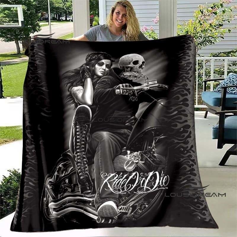 Мотоциклетное одеяло со скелетом Ride or Die Skull, фланелевое пушистое плюшевое одеяло, подарки для друзей, простыня для дивана, дорожное одеяло для кемпинга