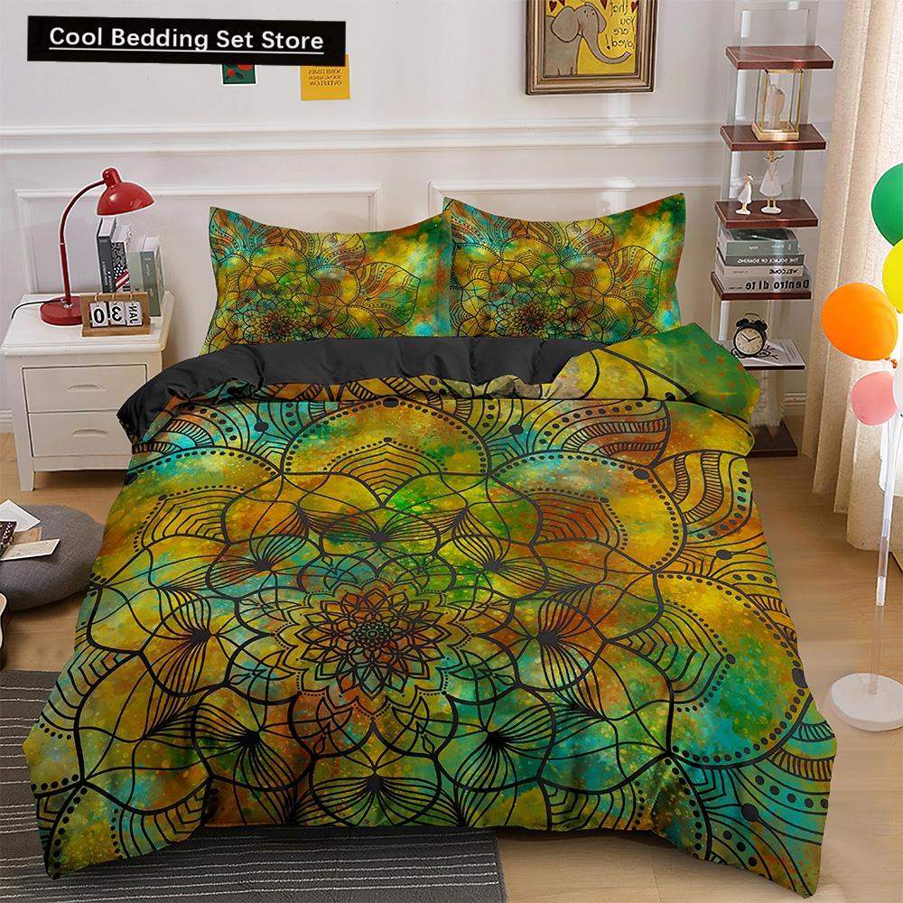 Комплект постельного белья Psychedelic Boho Luxury 2/3 шт. с наволочкой King Mandala пододеяльник Queen одеяло покрывало полиэстер пододеяльник
