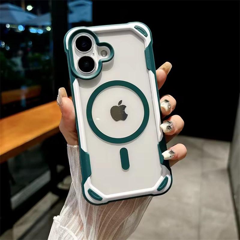 Для Magsafe Magnetic Shockproof Armor Case для iPhone 16 15 14 13 12 11 Pro Max Plus Прозрачный жесткий гибридный бампер задняя крышка