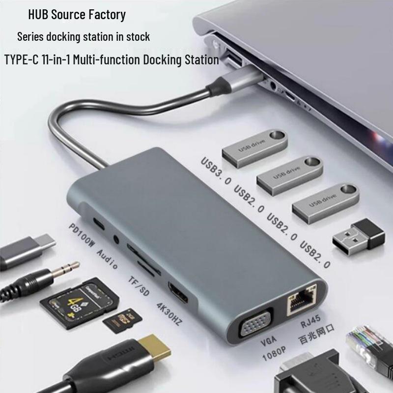 USB-хаб 11-в-1 Type-C USB 3.0 с док-станцией расширения VGA для ноутбуков