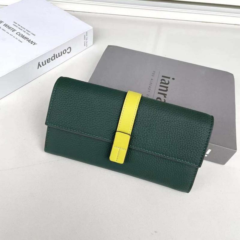 Новый женский кошелек из натуральной кожи, верхний слой из коровьей кожи с узором личи, длинная сумка с тремя отделениями, контрастного цвета