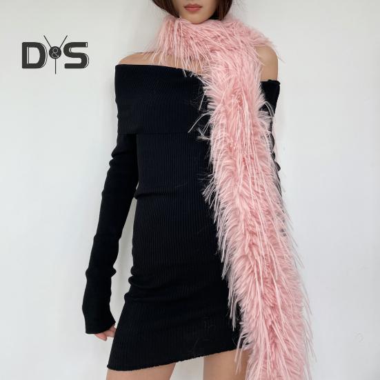 Women Long Scarf Solid Color Thickened Imitation Mink Fur Velvet Decor Scarf Warm Thin Scarf Fashion Accessory