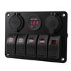 Switch Panel DC 12 to 24V 5 Gang Aluminum Alloy IP65 Water Resistant Prewired Rocker Switch Panel with Dual USB Cigar