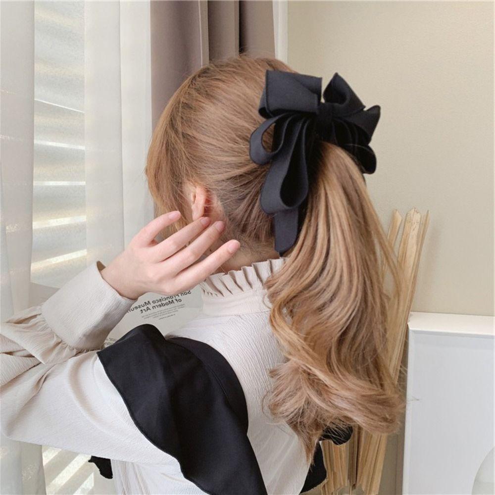 Satin High Ponytail Fixed Ribbon Girls Hairpin Banana Clip Bow Headwear Korean Style Hair Clip