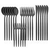 24Pcs Mirror Black Flatware Stainless Steel Knife Fork Spoon Cake Fork Tableware Cutlery Set For Home Restaurant Service For 6
