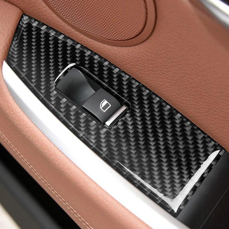4PCS For BMW F07 5GT 2011-2017 Carbon Fiber Car Window Lifter Control Frame Window Switch Decor Armrest Panel Sticker Accessorie