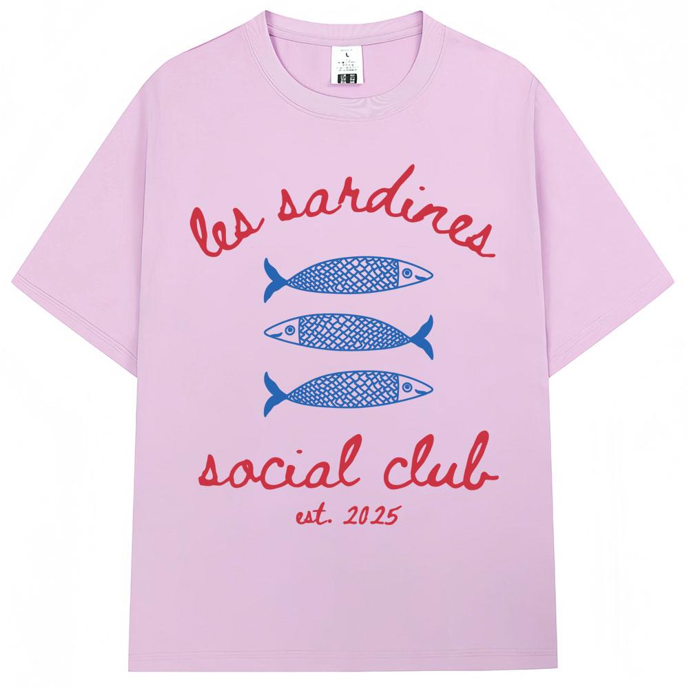 Les Sardines Social Club Graphic T Shirt Summer Fashion Vintage Unisex Unisex Short Sleeve Oversized Cotton Casual Tees Streetwear