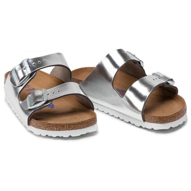 Birkenstock Arizona Soft Footbed Narrow Fit Sandals 'Metallic Silver' Men's 1005961