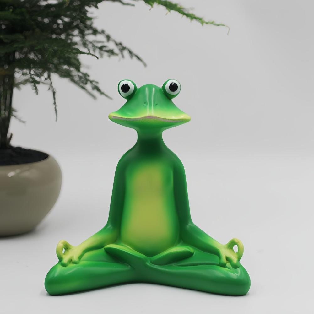 Green Zen Meditation Frog Statue Resin Crafts Garden Animal Figurine for Outside Lawn Outdoor