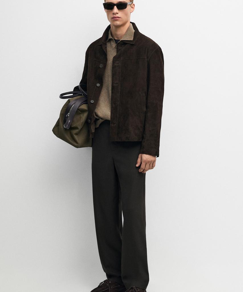 Massimo Dutti Suede Leather Overshirt With Pocket Details