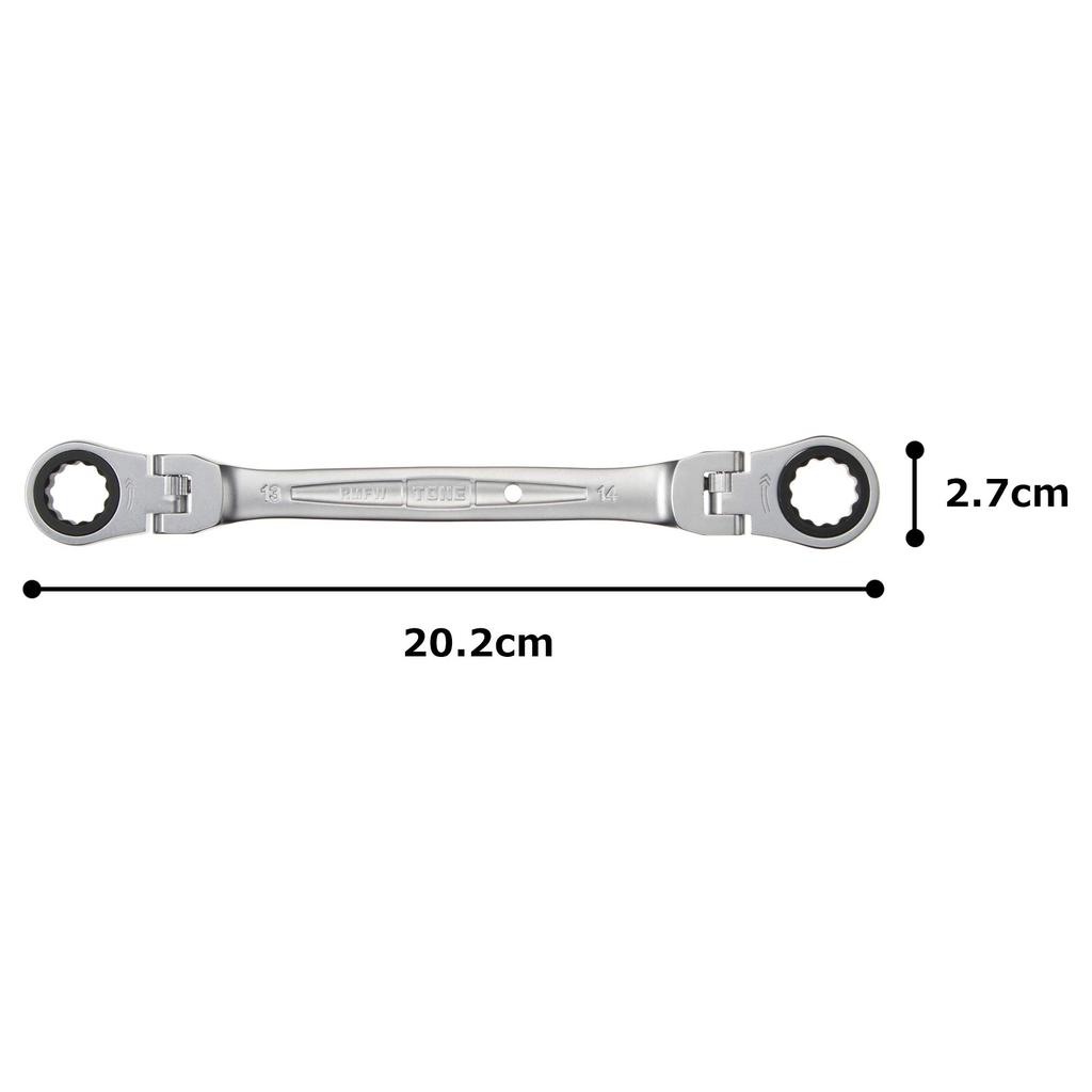 TONE Double Head Ratchet Box Wrench Width Across Flats 13 X 14 Mm RMFW-1314