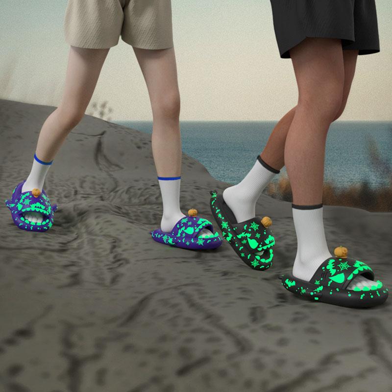Модные ночные светящиеся тапочки-акулы для женщин и мужчин, домашняя уличная обувь, рождественский стиль Хэллоуина, парные летние сандалии, тапочки на платформе