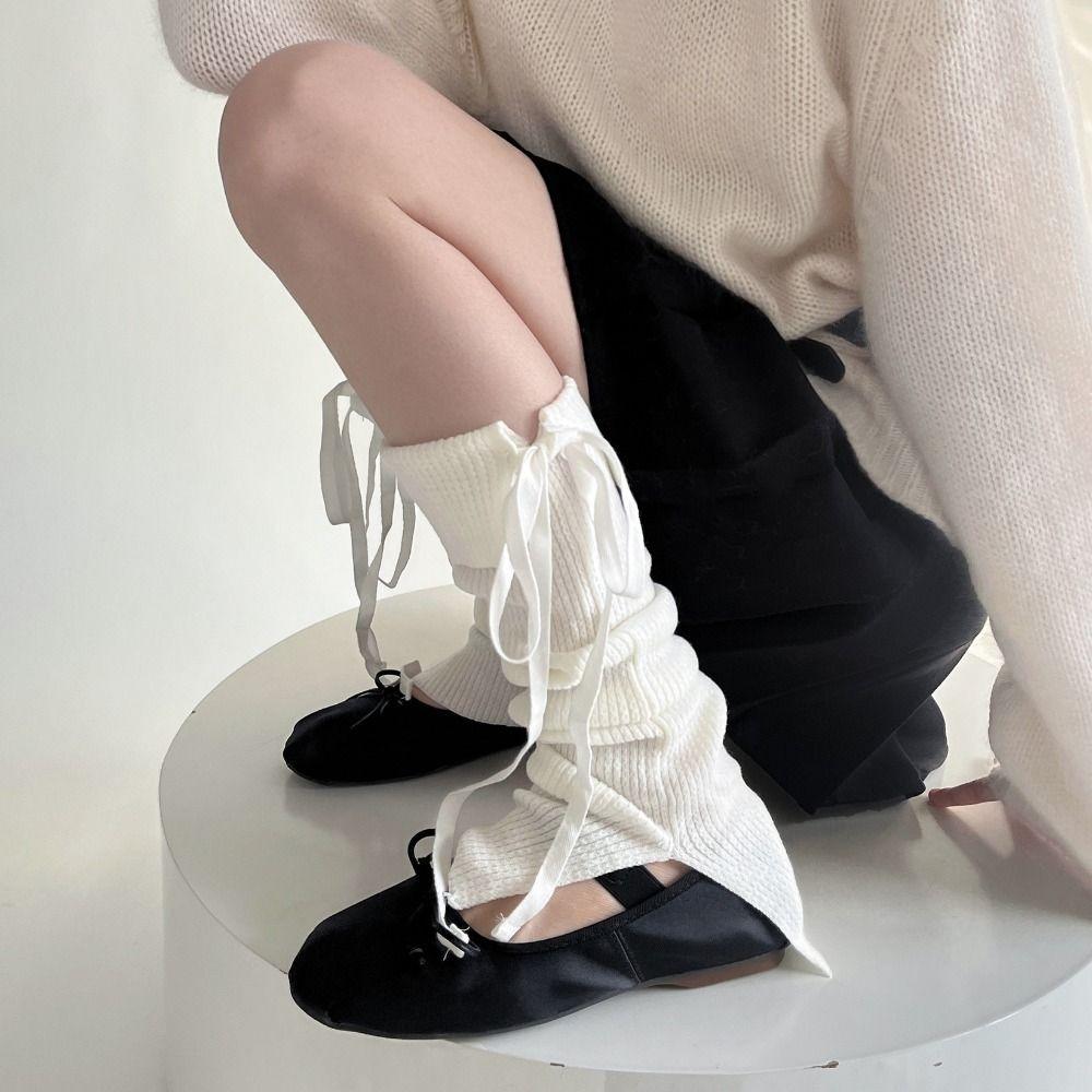 Гетры на шнуровке с бантом Y2K Гольфы до колена Однотонные женские чулки Осень