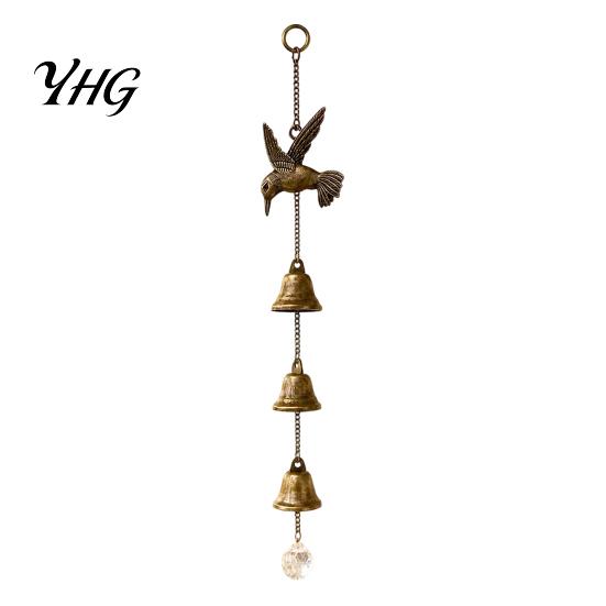 Patio Balcony Decorations Vintage Hummingbird Wind Chime, Metal Hanging Ornament with Bells & Crystal Relaxing Sound Chimes Suncatcher, Rustic Garden