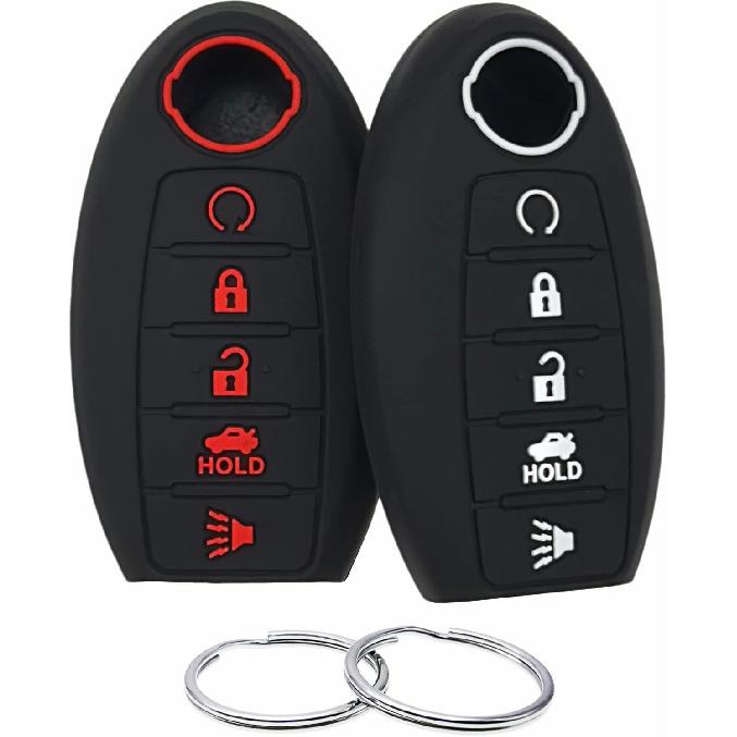 Silicone Rubber Key Fob Cover Compatible with Nissan Altima SR Armada SL Maxima Murano Pathfinder Rogue Titan Versa Sentra (5 Buttons)