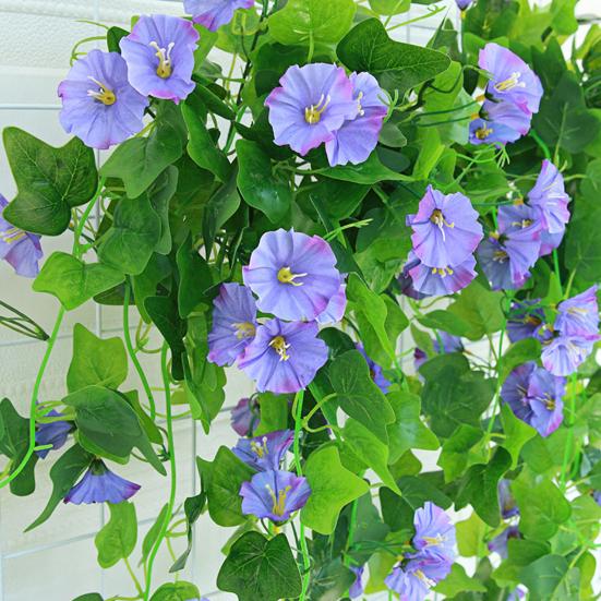 Fake Plant Flower Realistic Vivid Waterproof Hanging Artificial Silk Morning Glory Imitation Flower for Home