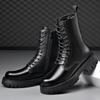 Tall Martin Boots Fashion Casual Lace-up Side Zipper Sleeve Leather Boots Fleece Warm Thick-soled Chelsea Men's Boots