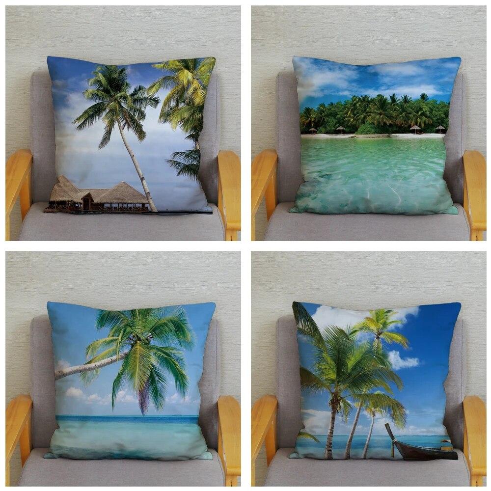 Декор для спальни, гостиной, пляжный пейзаж, кокосовая пальма, чехол для дивана, домашний декор, наволочка с принтом морской звезды и ракушки