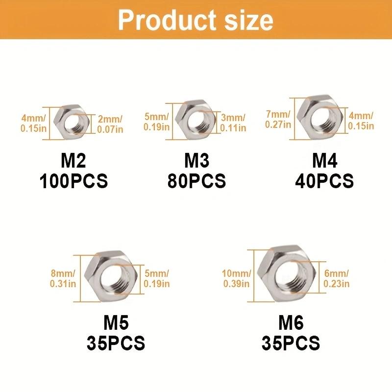 290 шт. никелированных шестигранных болтов и гаек M2 M3 M4 M5 M6, подходящих для автомобильной, велосипедной, инженерной техники и других видов оборудования
