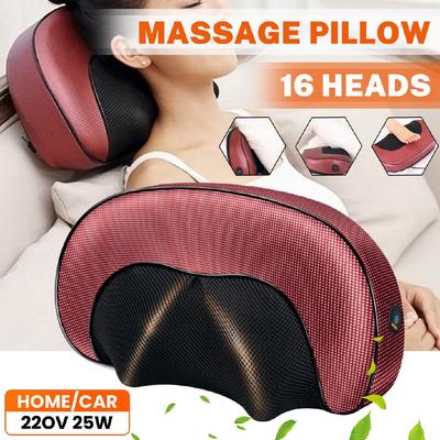 Электрическая массажная подушка для шеи и спины с подогревом, 16 головок, шиацу, для плеч, глубокий разминающий массажер, инфракрасная терапия для шиацу